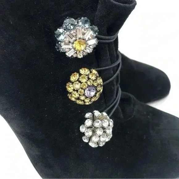 Christian Louboutin Bootini MJ 100mm Black Suede Crystal Button Ankle Boots 37 - Picture 7 of 16